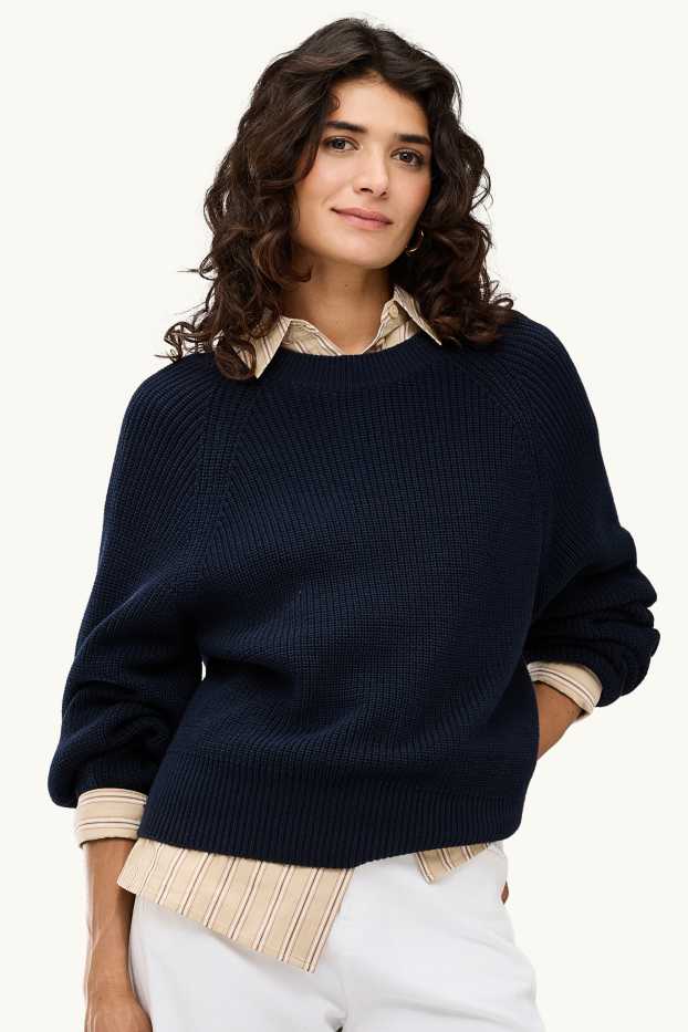 Women - Jumper - ribbed - dark blue