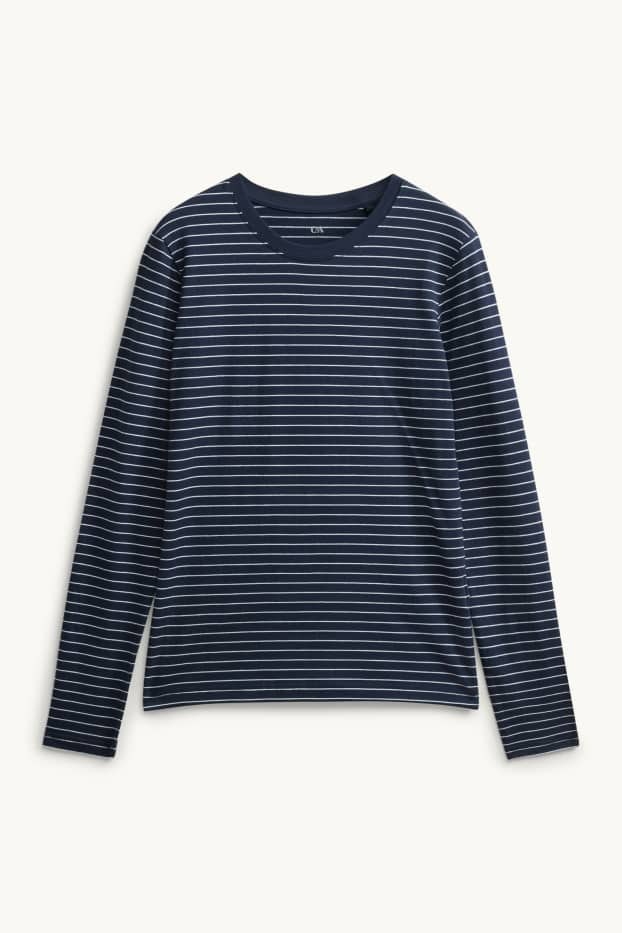 Femmes - Haut à manches longues - slim fit - à rayures - bleu / blanc