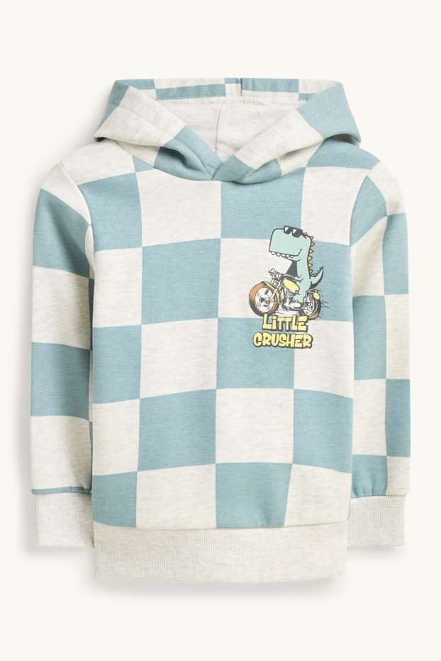 Enfants garçons - Dinosaure - sweat à capuche - à carreaux - blanc / bleu clair