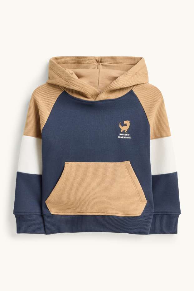 Bambini - Motivo dinosauri - set - felpa con cappuccio e pantaloni sportivi - a coste - 2 pezzi - beige / blu