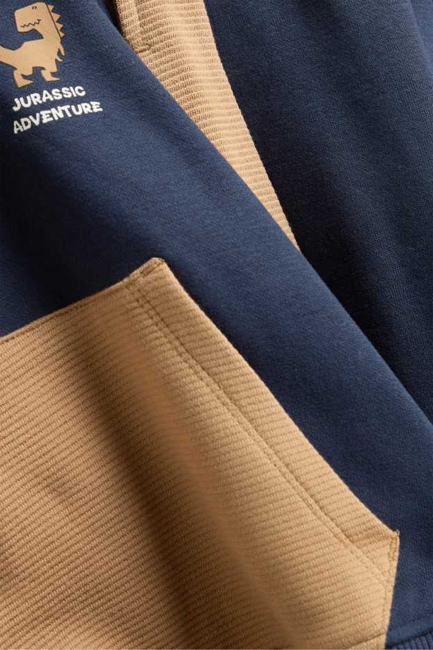 Bambini - Motivo dinosauri - set - felpa con cappuccio e pantaloni sportivi - a coste - 2 pezzi - beige / blu