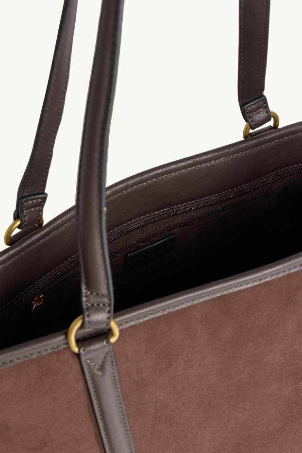 Donna - Shopper grande - similpelle scamosciata - marrone