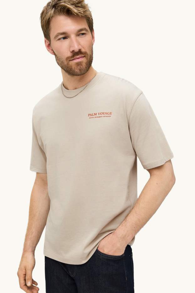 Hommes - T-shirt - relaxed fit - beige