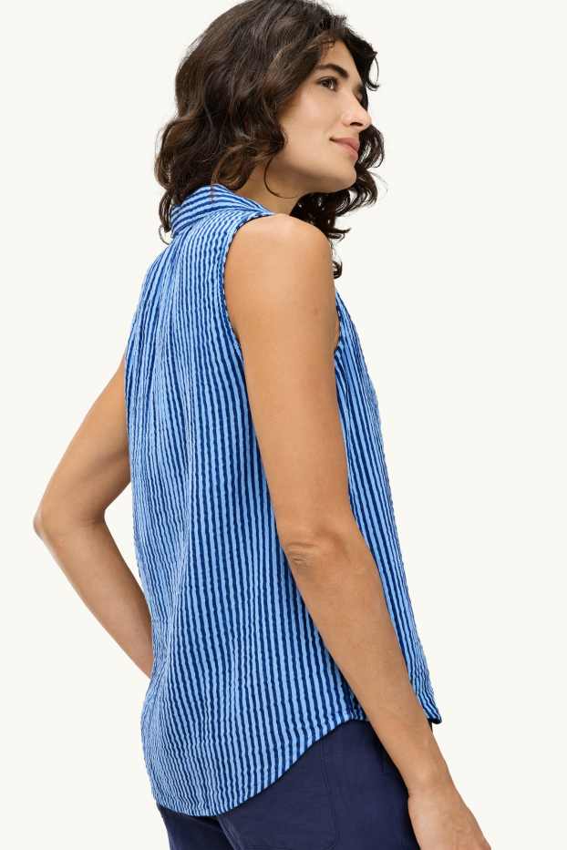 Donna - Blusa smanicata - a righe - blu
