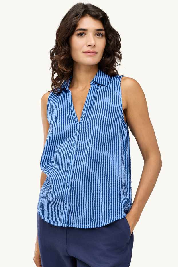 Donna - Blusa smanicata - a righe - blu