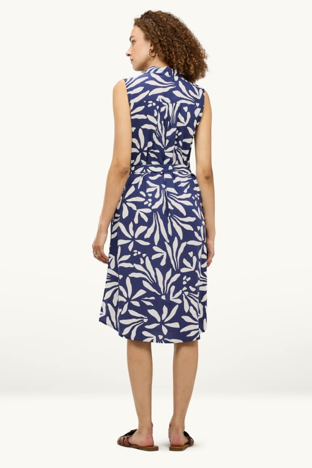 Femmes - Robe en viscose - à fleurs - bleu / blanc