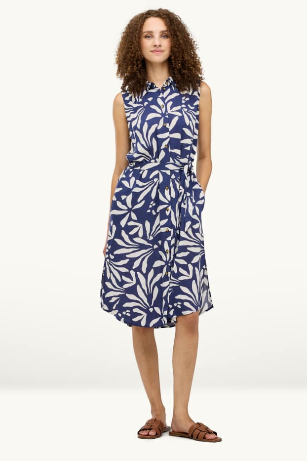Femmes - Robe en viscose - à fleurs - bleu / blanc