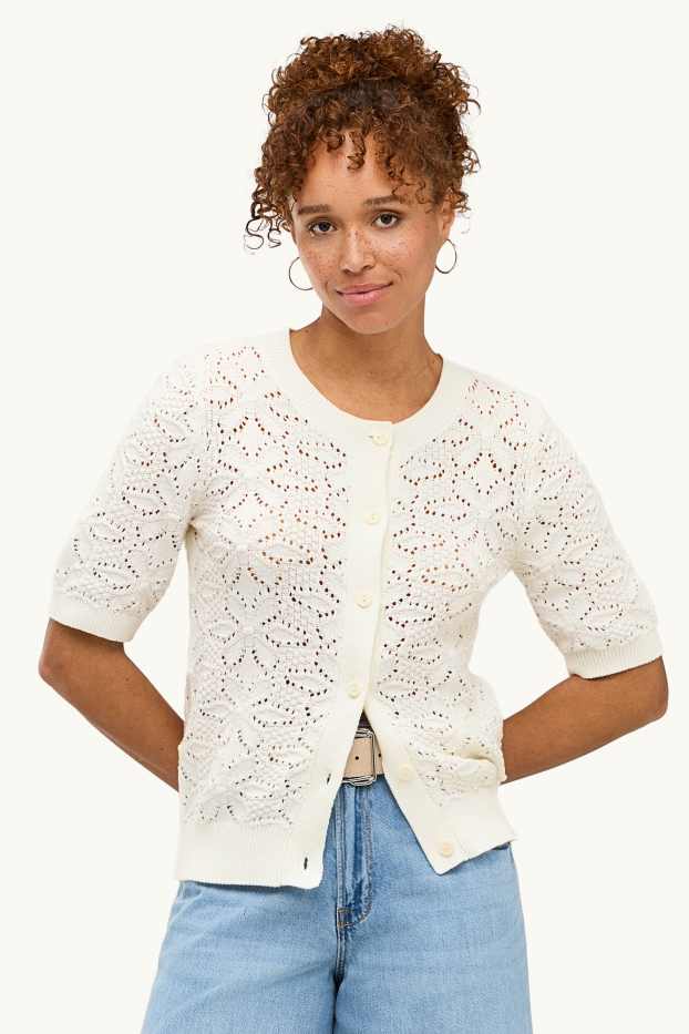Women - Cardigan - textured - creme