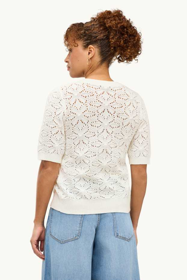 Women - Cardigan - textured - creme