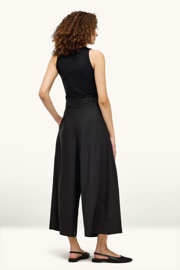 Femmes - Pantalon en toile - high waist - wide leg - noir