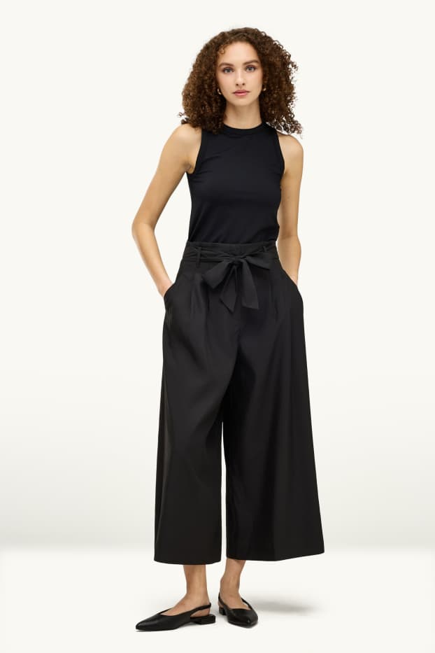Femmes - Pantalon en toile - high waist - wide leg - noir