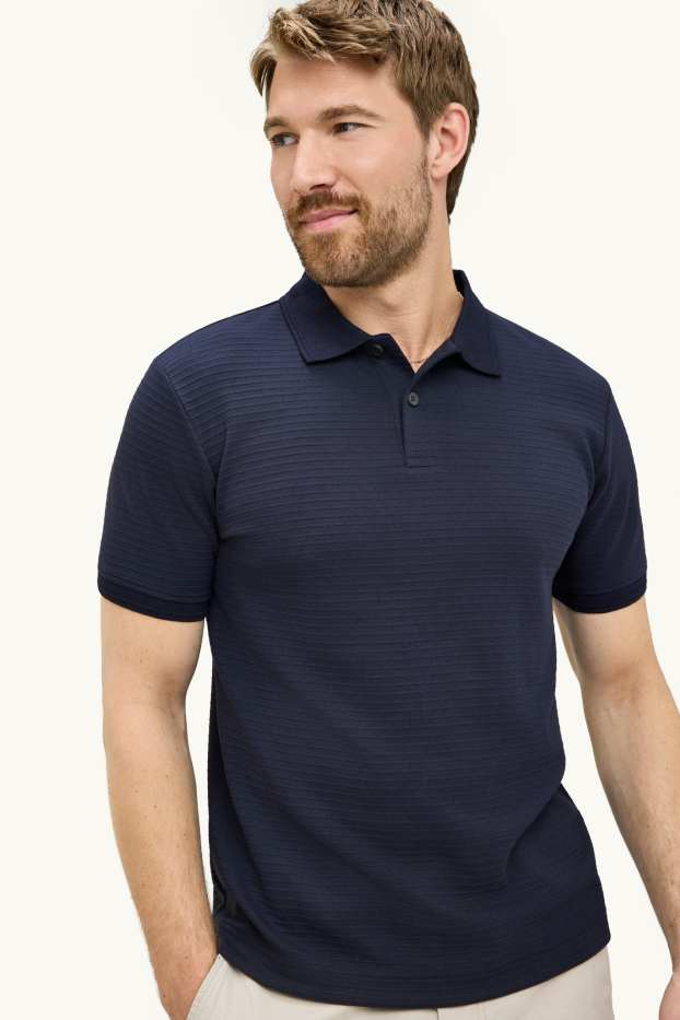 Uomo - Polo - regular fit - a coste - blu scuro
