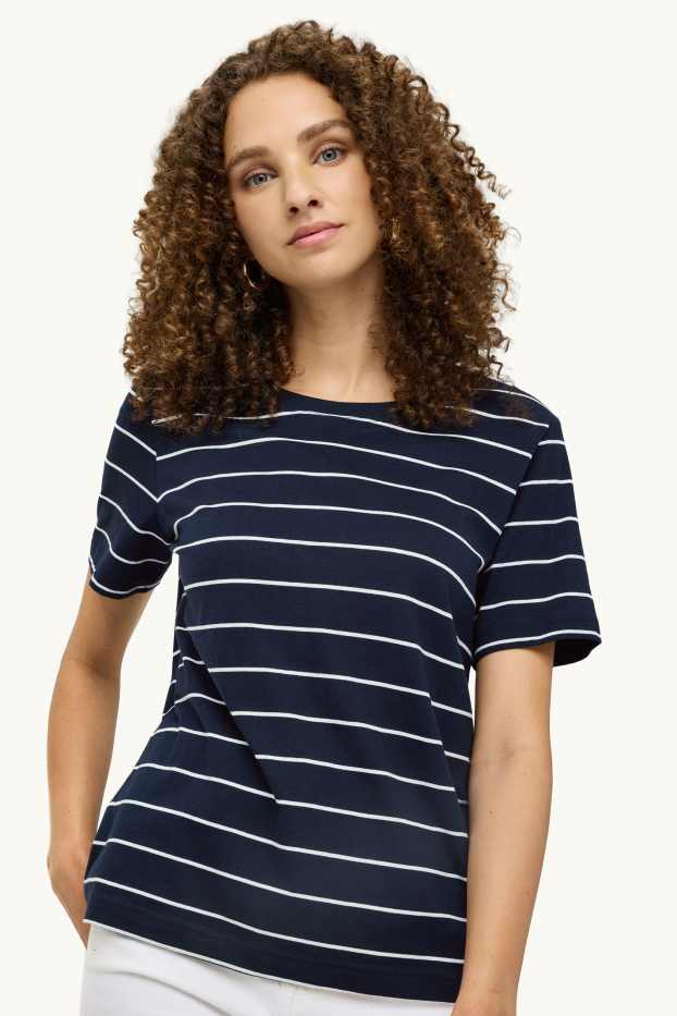 Damen - T-Shirt - Regular Fit - gestreift - dunkelblau / weiß