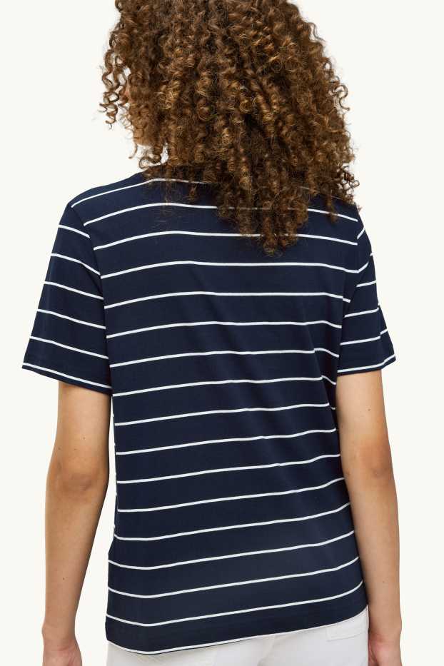 Damen - T-Shirt - Regular Fit - gestreift - dunkelblau / weiß