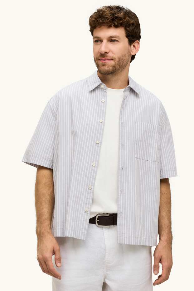 Herren - Hemd - Loose Fit - Kent - gestreift - hellgrau