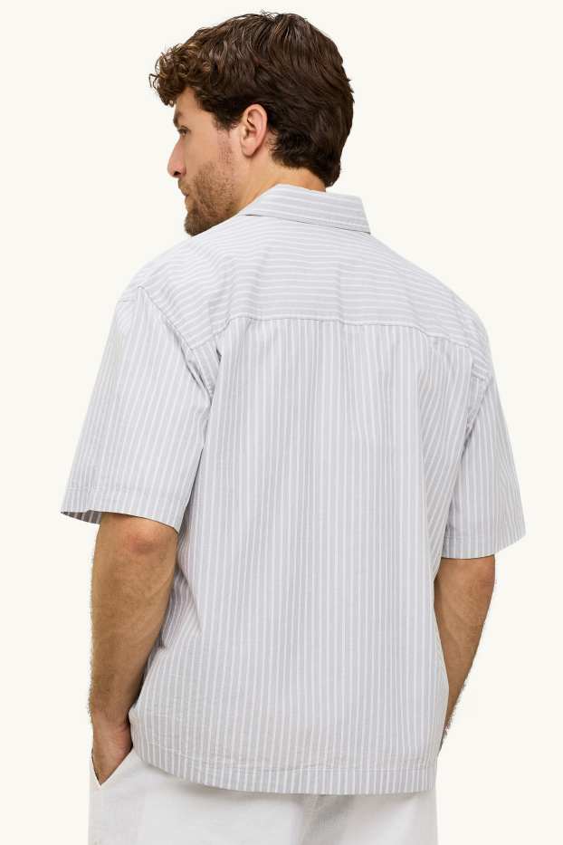 Herren - Hemd - Loose Fit - Kent - gestreift - hellgrau