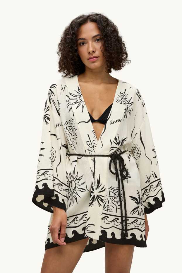 Donna - Kimono - fantasia - bianco crema