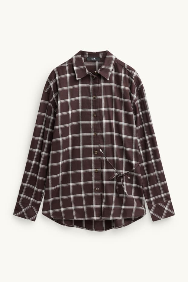 Dona - Brusa camisera - de quadres - marró