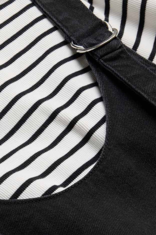 Kinder Mädchen - Set - Langarmshirt und Jeans-Latzkleid - 2 teilig - schwarz / weiss