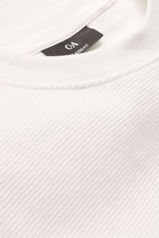 Herren - Langarmshirt - Relaxed Fit - gerippt - weiß