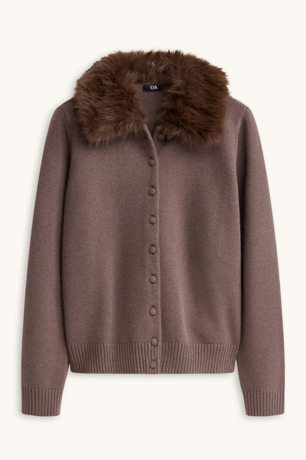 Donna - Cardigan con riporto di ecopelliccia - tortora