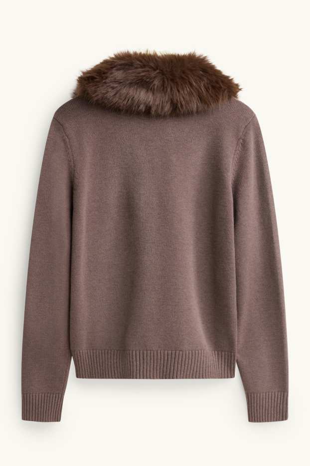 Donna - Cardigan con riporto di ecopelliccia - tortora