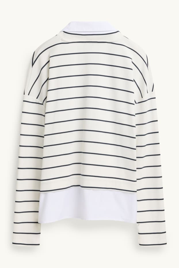 Dames - Longsleeve - 2-in-1-look - gestreept - donkerblauw / crème wit