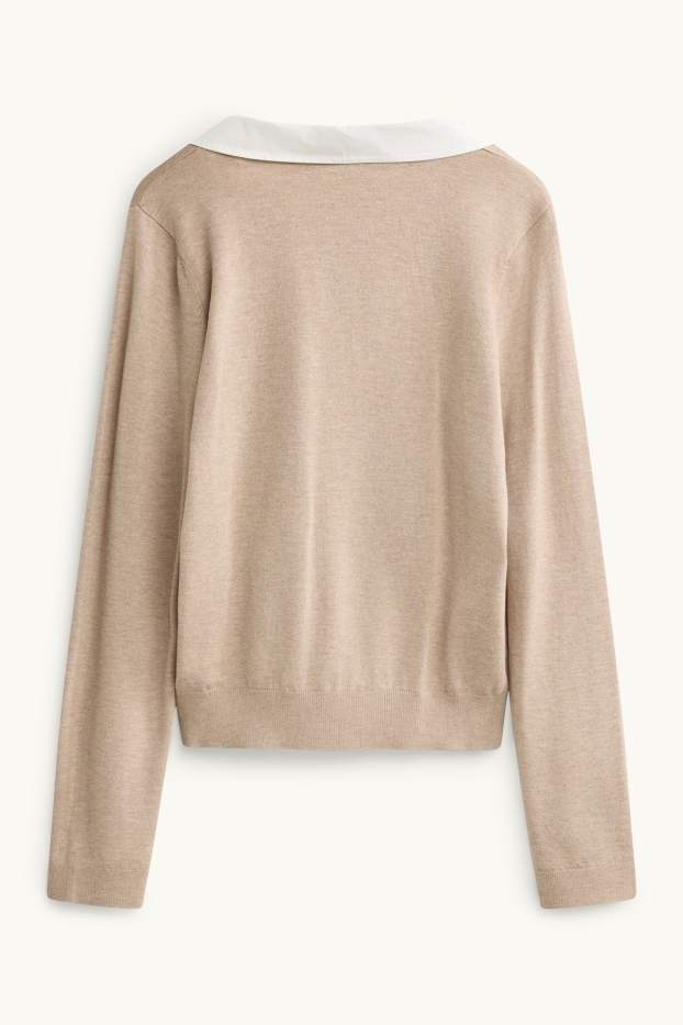 Donna - Maglione scollo a V - regular fit - effetto 2 in 1 - beige