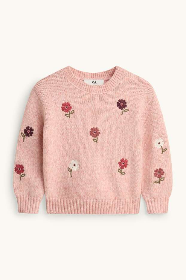 Bambine - Maglione - fiori - rosa pallido