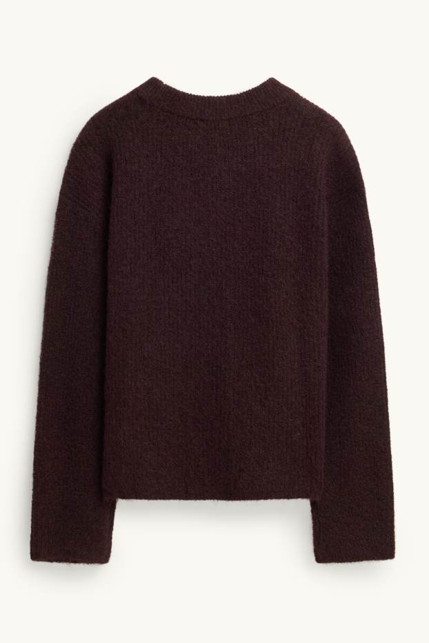 Damen - Strickpullover - gerippt - bordeaux