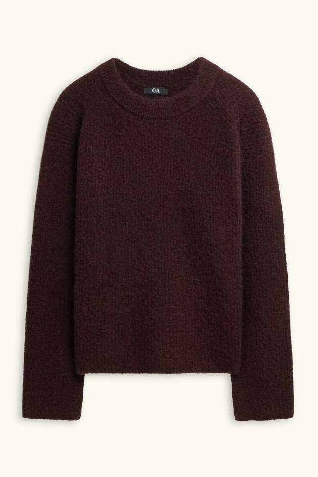 Damen - Strickpullover - gerippt - bordeaux