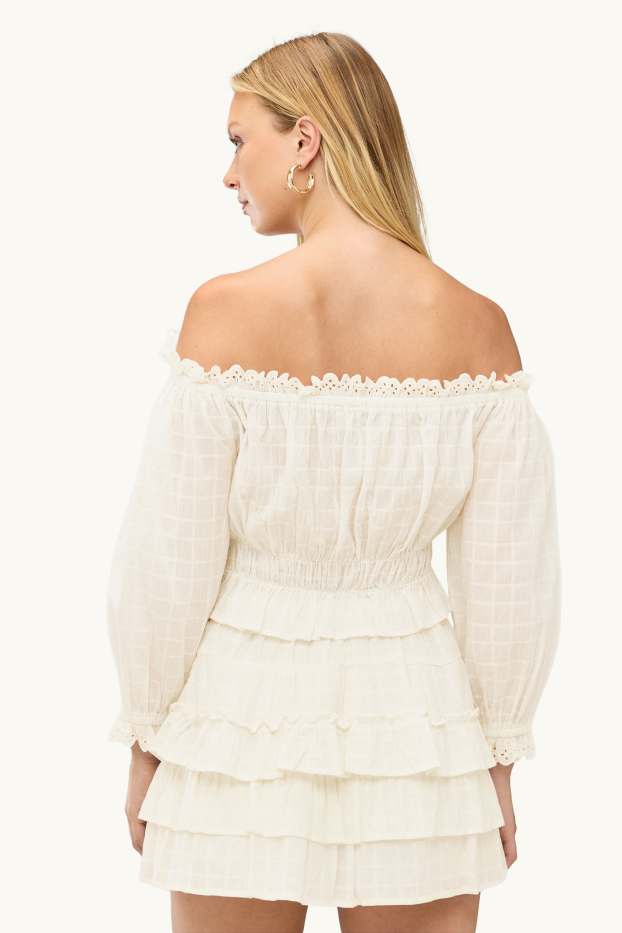 Donna - Blusa corta - arricciata - bianco