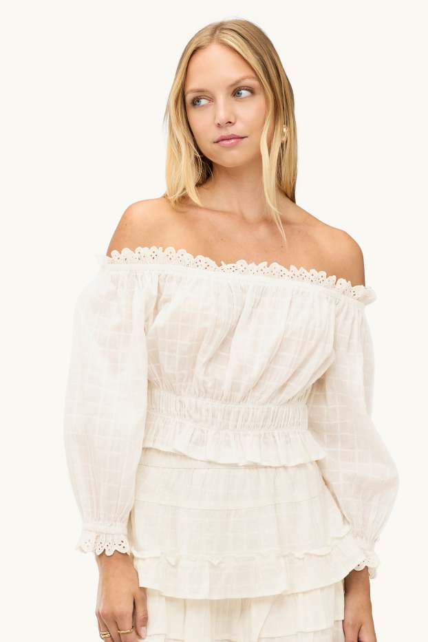 Donna - Blusa corta - arricciata - bianco