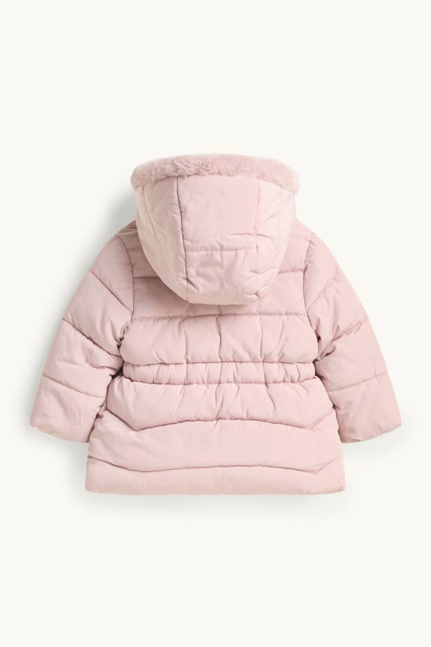 Baby Mädchen - Schleifchen - Baby-Steppjacke mit Kapuze und Kunstfellbesatz - zartrosa