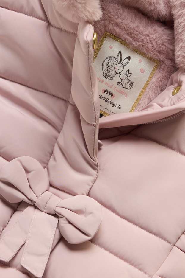 Baby Mädchen - Schleifchen - Baby-Steppjacke mit Kapuze und Kunstfellbesatz - zartrosa