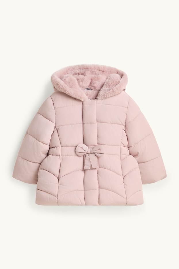 Baby Mädchen - Schleifchen - Baby-Steppjacke mit Kapuze und Kunstfellbesatz - zartrosa