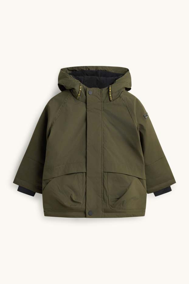 Bambini - Parka con cappuccio - foderato - idrorepellente - verde scuro