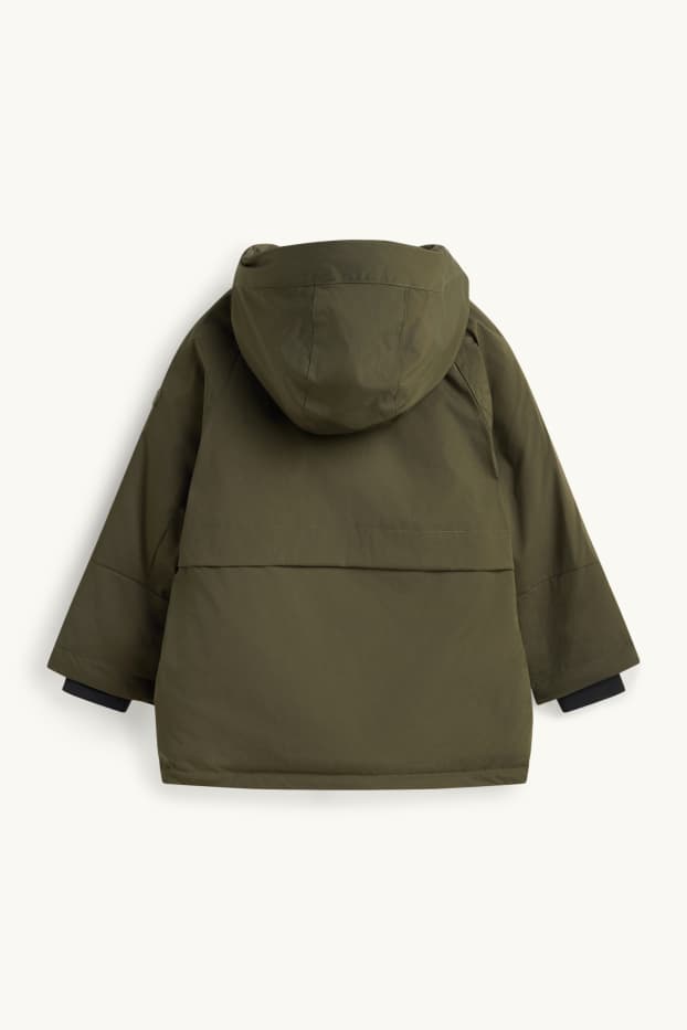 Bambini - Parka con cappuccio - foderato - idrorepellente - verde scuro