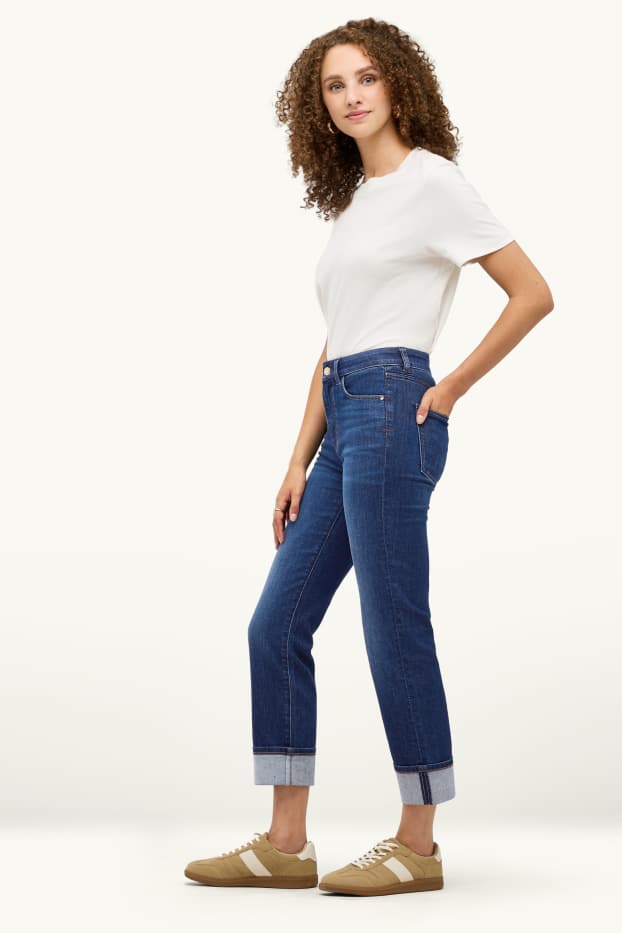 Dámské - Crop straight jeans - mid waist - LYCRA® - džíny - tmavomodré