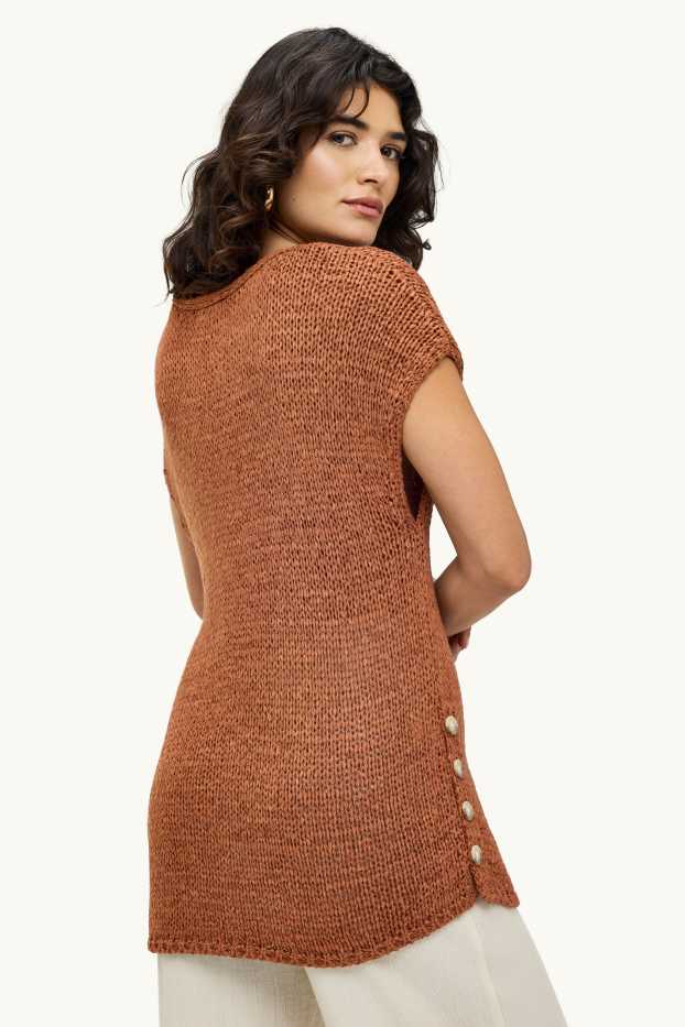 Damen - Strickpullover - kurzarm - terracotta
