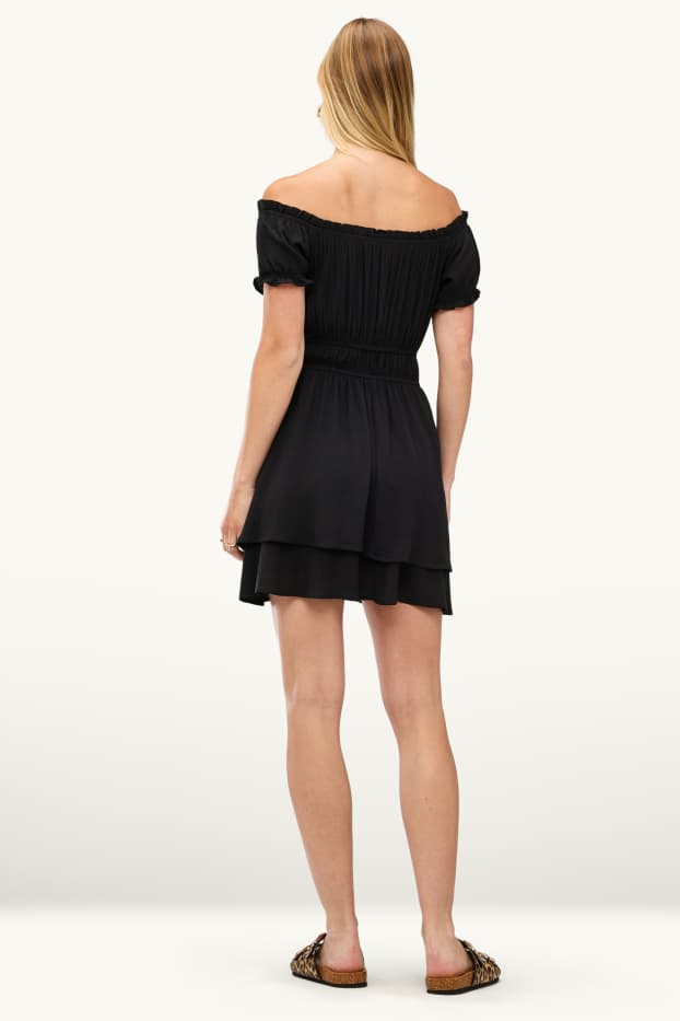 Donna - Vestito fit & flare - tessuto tramato - nero