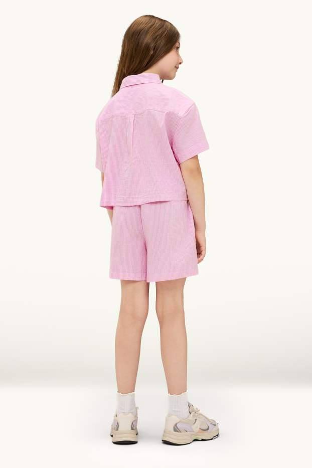 Enfants filles - Ensemble - chemisier et short - 2 pièces - à rayures - rose