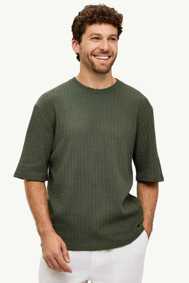 Heren - T-shirt - relaxed fit - met structuur - groen