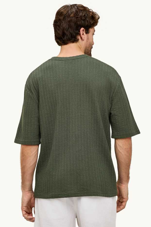Heren - T-shirt - relaxed fit - met structuur - groen