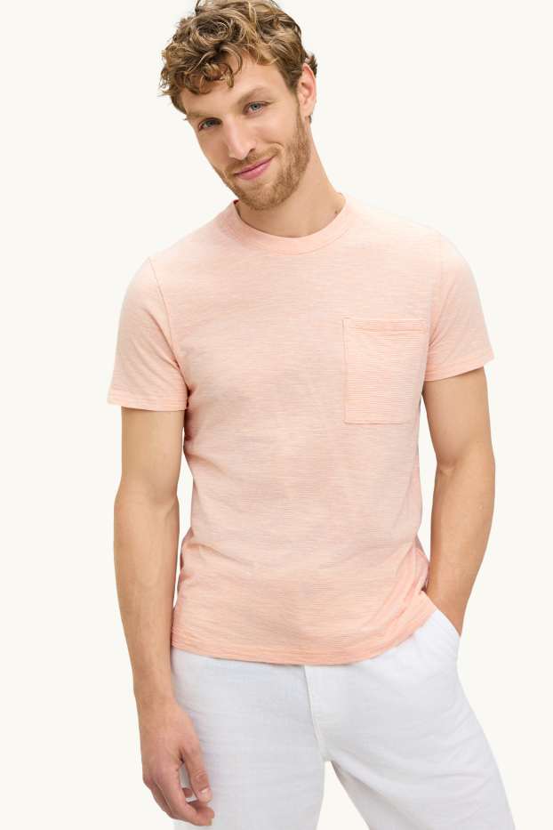Hommes - T-shirt - regular fit - à rayures - orange