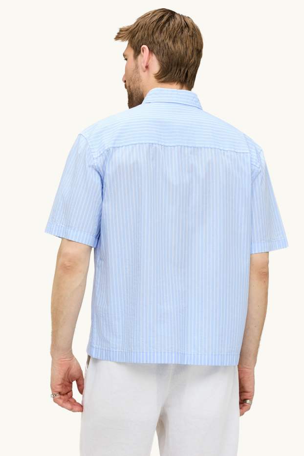 Uomo - Camicia - loose fit - collo all'italiana - a righe - blu / bianco