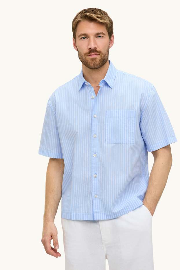 Uomo - Camicia - loose fit - collo all'italiana - a righe - blu / bianco