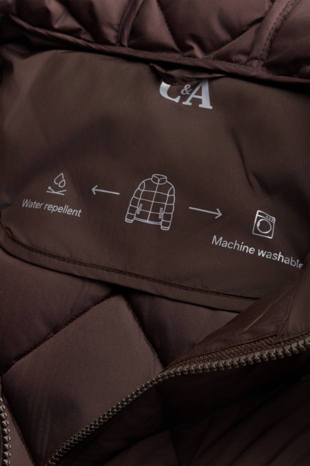 Women - Quilted jacket with hood - water-repellent - brown