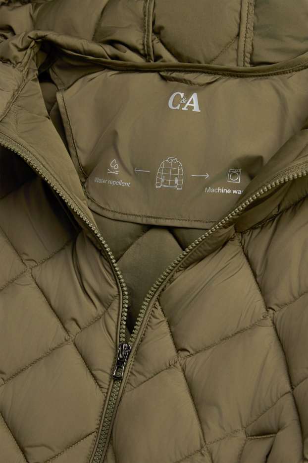 Women - Quilted jacket with hood - water-repellent - khaki