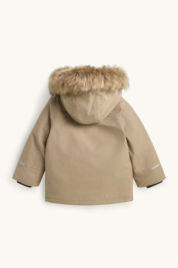 Kinder Buben - Regenjacke mit Kapuze - gefüttert - wasserdicht - beige